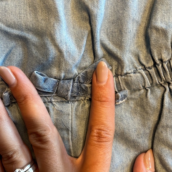 Lucky Brand Kids denim romper with cold shoulder and embroidery detail. - Picture 4 of 5